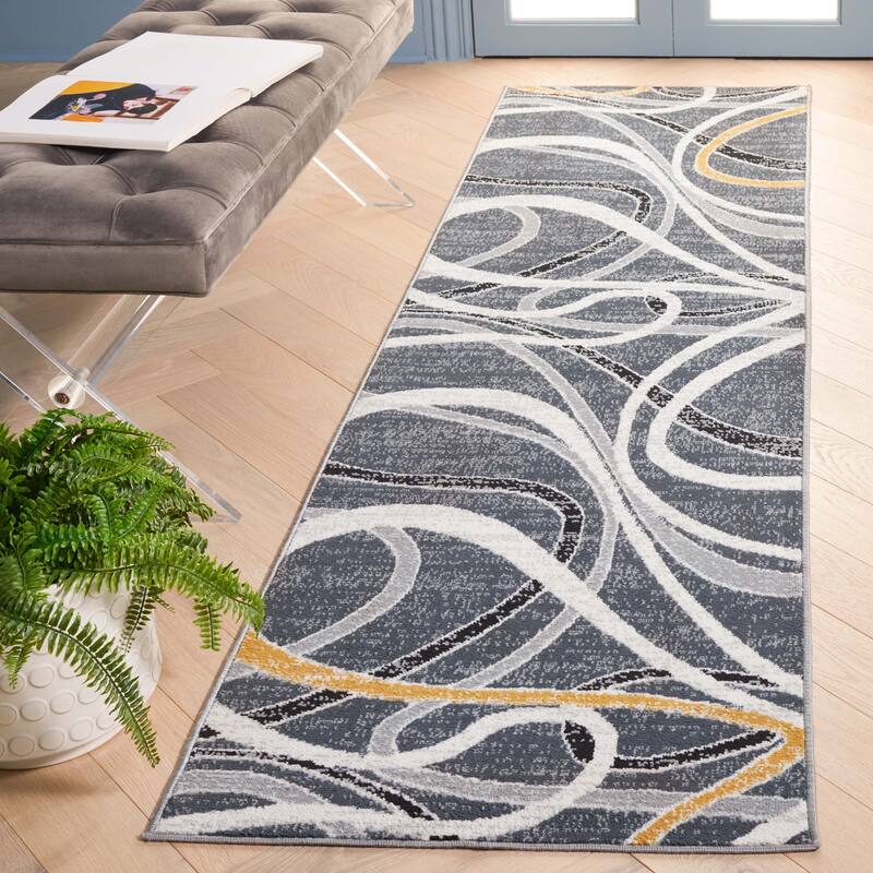 SAFAVIEH Odyssey Thekla Mid-Century Modern Rug - 2'2" x 8' Runner - Black/Grey Gold