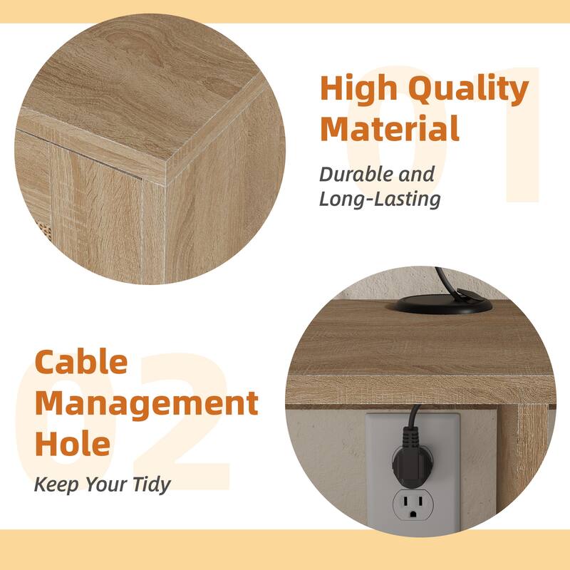 EROMMY Wall-Mounted TV Cabinet with Rattan Doors & Shelves - Floating Entertainment Center with Cable Management