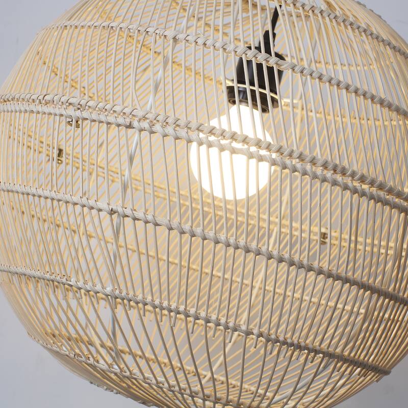 1-Light Globe Chandelier with Rattan Shade, No Bulbs Included