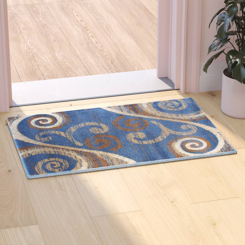Modern Distressed Swirl Abstract Style Indoor Area Rug - 2' x 3' - Blue
