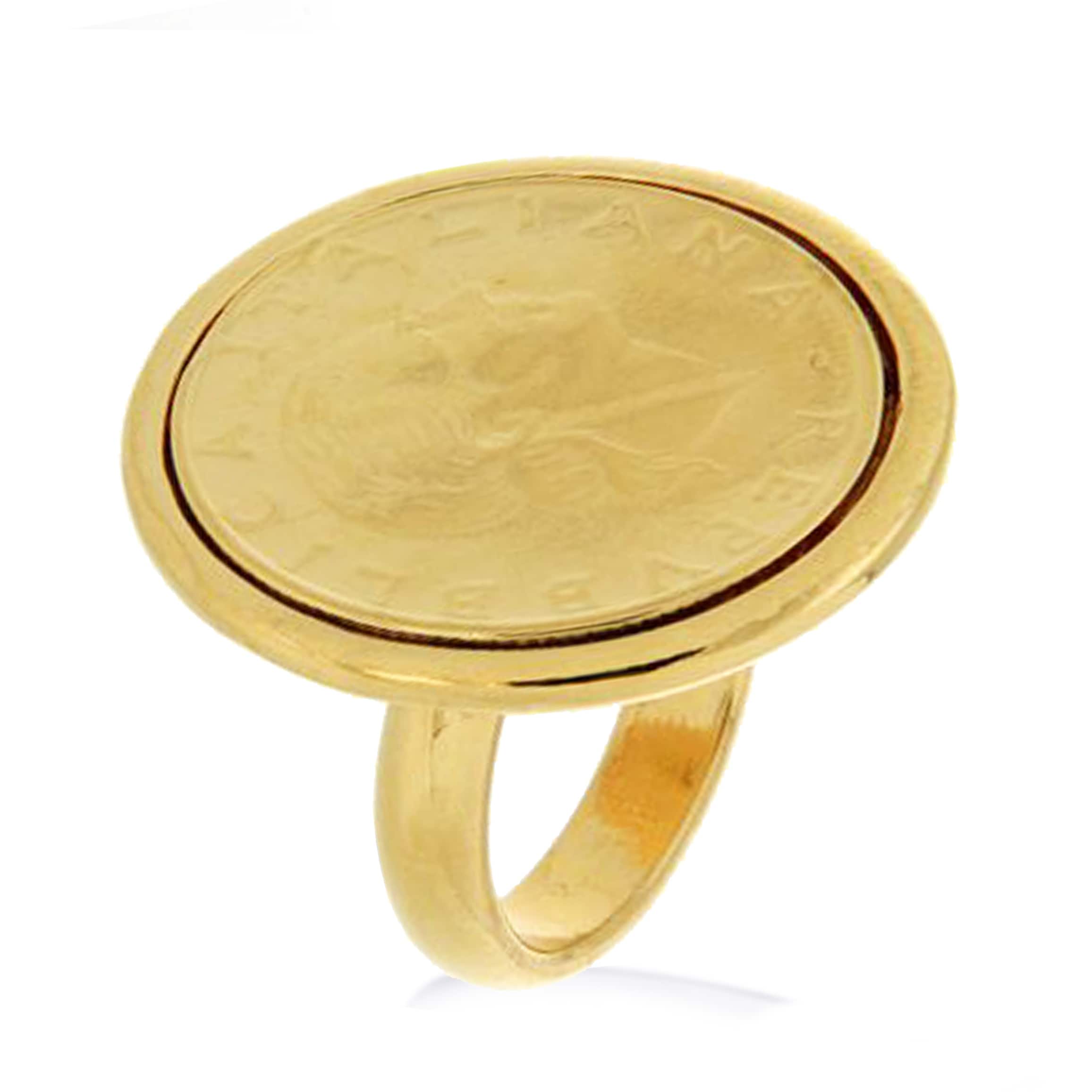 Elke week Terugspoelen nikkel Bronzoro 18 kt Gold Plated Women's 200 Lira Coin Ring - Overstock - 29833858