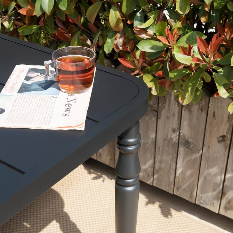 Patio Square Powder-Coated Metal Dining Table with Umbrella Hole, Black