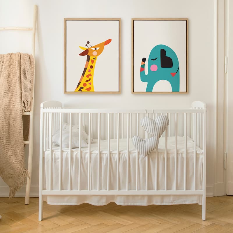Kate and Laurel Sylvie Mid Century Modern Baby Elephant Framed Canvas by Rachel Lee