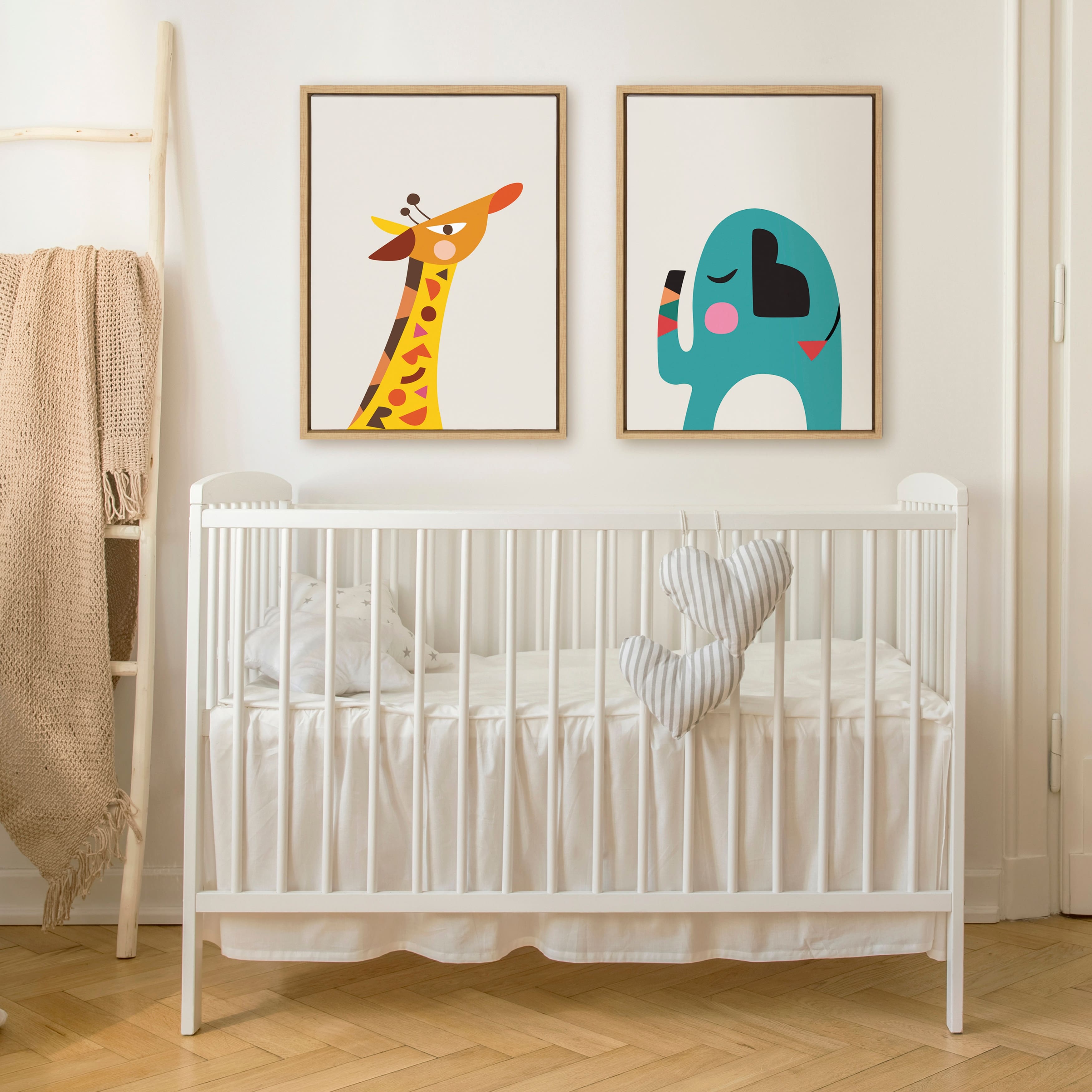 Kate and Laurel Sylvie Mid Century Modern Baby Giraffe Framed Canvas by