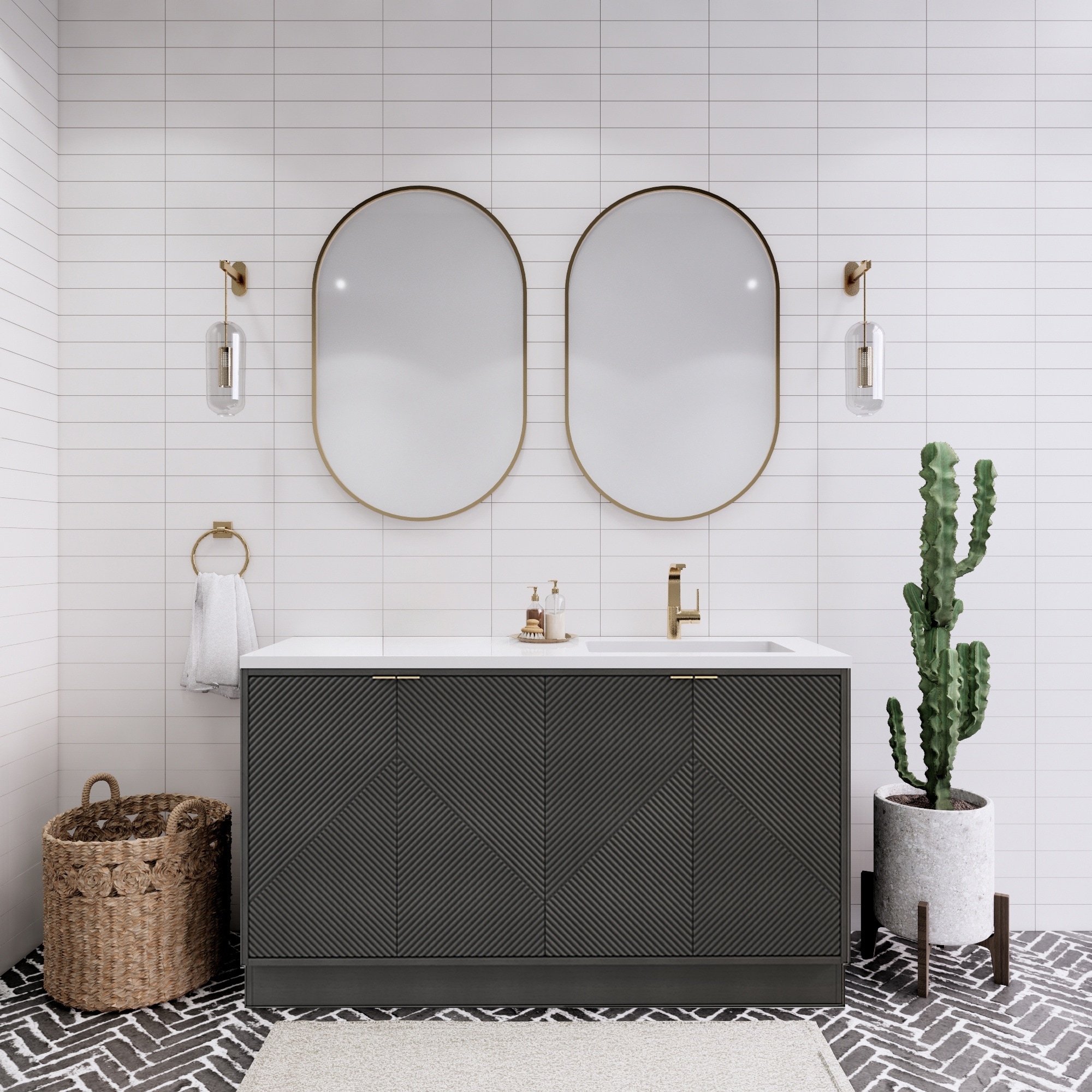 Milano 60" Freestanding Bathroom Vanity with Right White Sink