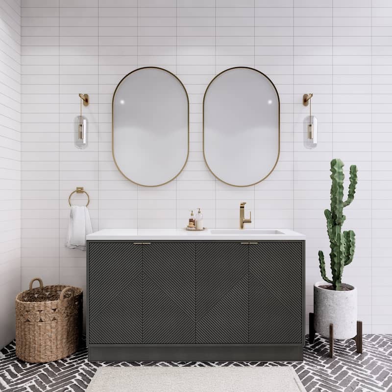 Milano 60" Freestanding Bathroom Vanity with Right White Sink