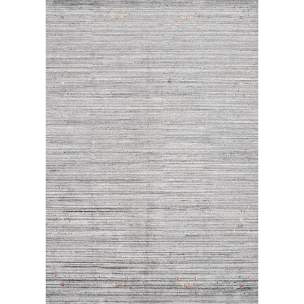 Hand Knotted Oriental Viscose Silk Carpet Tribal Animal Pictorial Greys & Charcoal Gabbeh Area Rug - 11' 9'' X 9' 2''