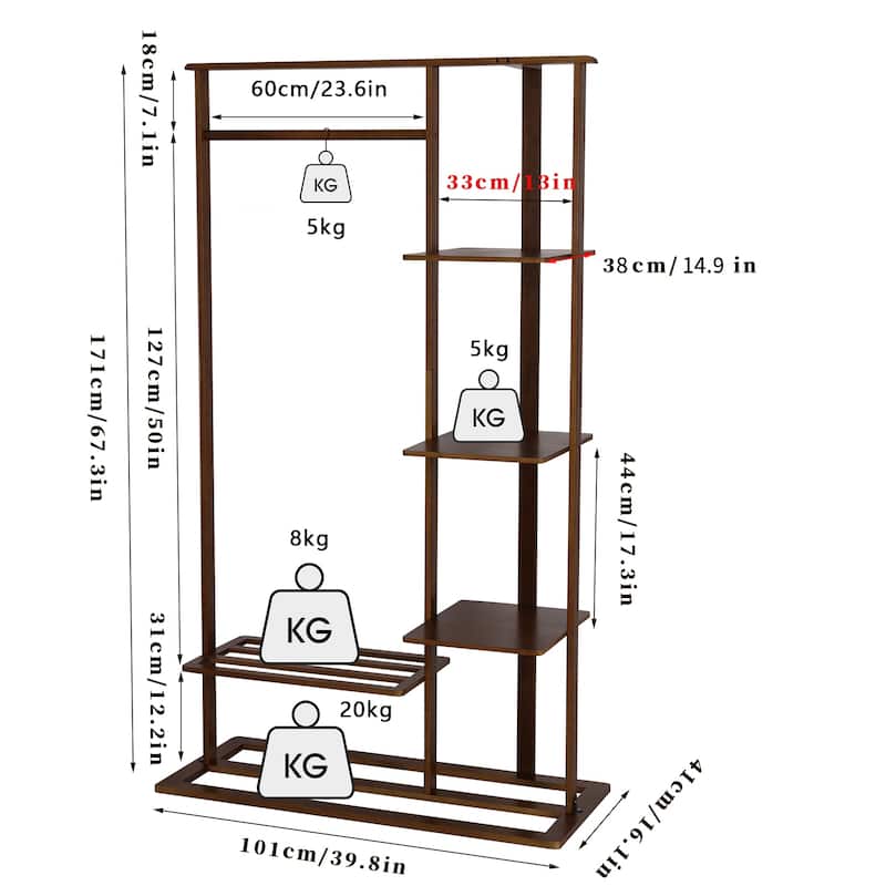 Bamboo Coat Rack Garment Organizer Shelf with Shoe Storage