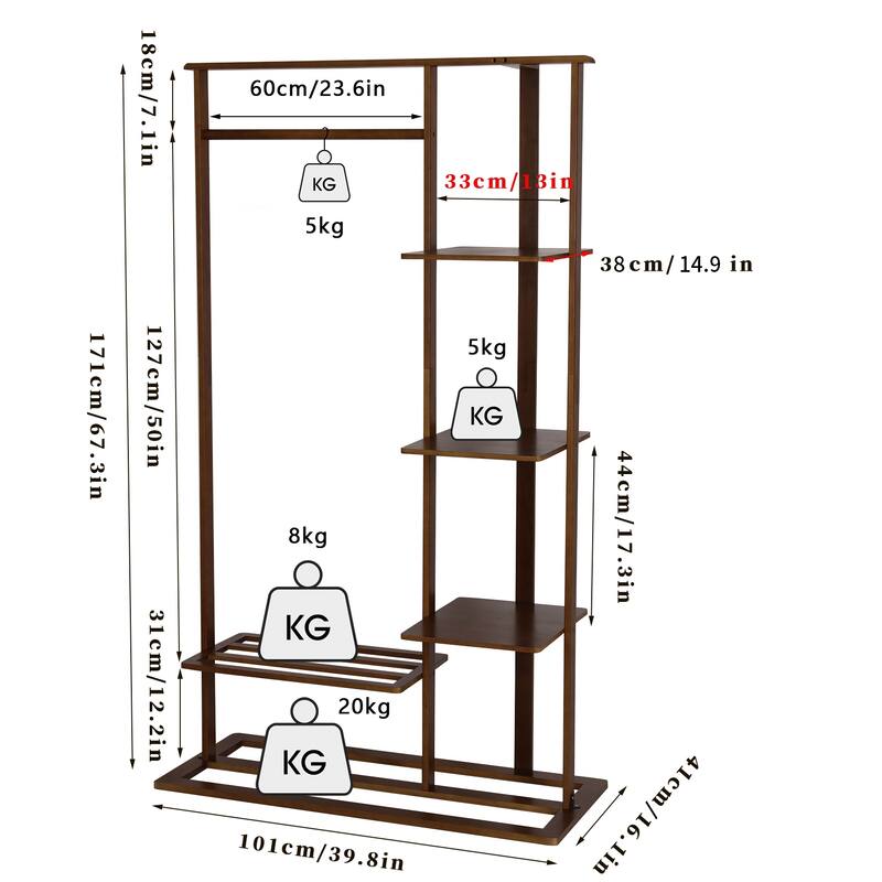 Bamboo Wooden Garment Rack Freestanding Closet Organizers - 39.8x16.1x67.3 inch