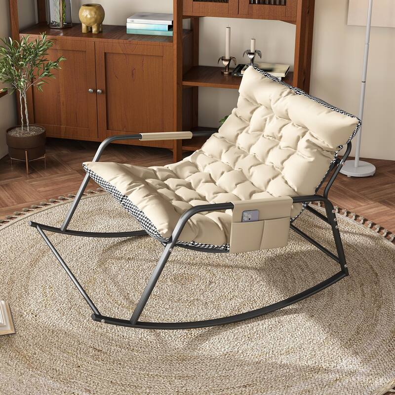 All-Season Comfort Storage Rocking Chair with Cushions & Armrests - Off White