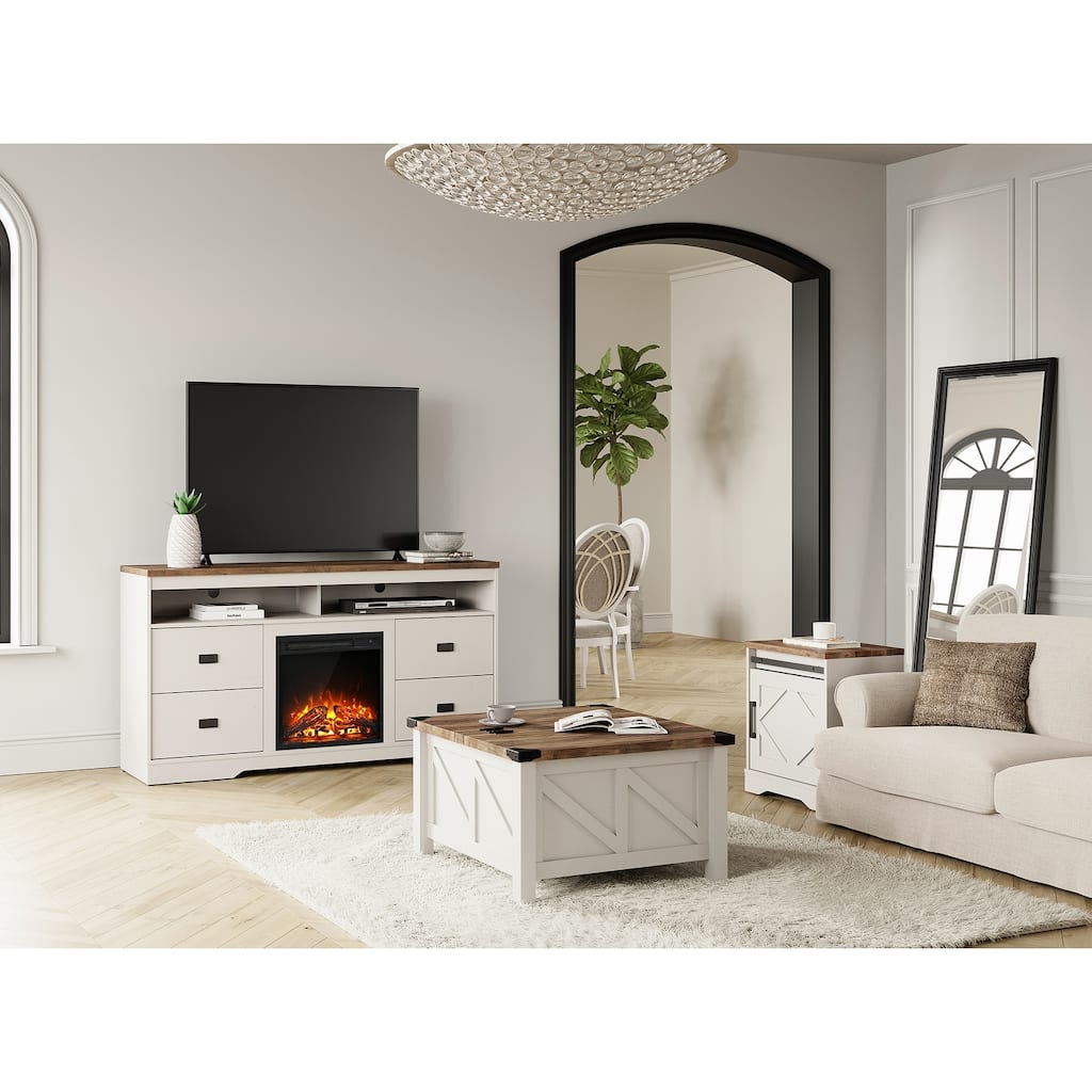 WAMPAT Fireplace TV Stand and Coffee Table Set of 2