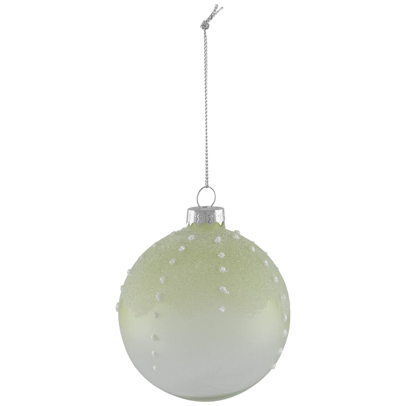 Snowflakes Shiny Glass Ball Christmas Ornaments - 3" (80mm) - Green and White - 4ct