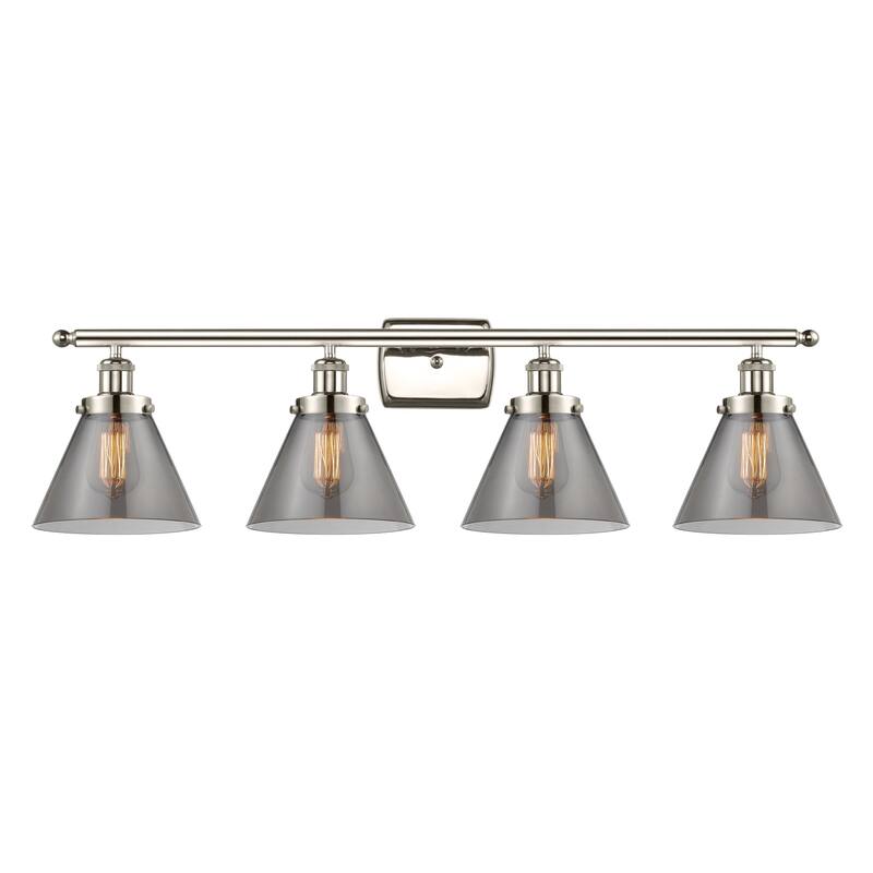 Innovations Lighting 916-4W-11-38 Cone Vanity Cone 4 Light 38" Wide - Polished Nickel / Plated Smoke