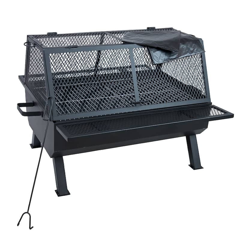 Sunnydaze Outdoor Fire Pit with Grill and Spark Screen - 36" H
