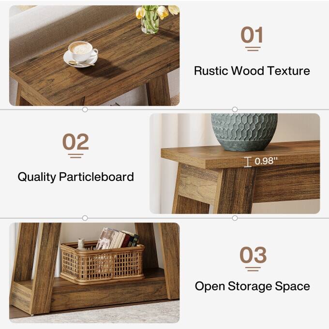 Rustic Wood End Table, Small Side Table With 2-Tier Storage Shelves