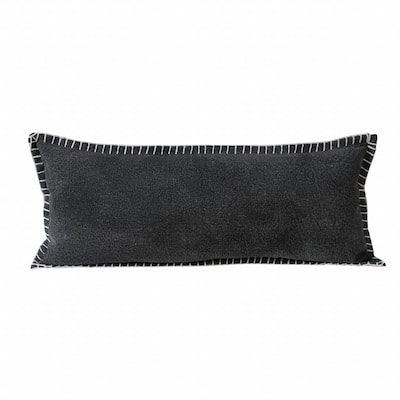 HomeRoots 14" X 36" Jet Black 100% Cotton Zippered Pillow