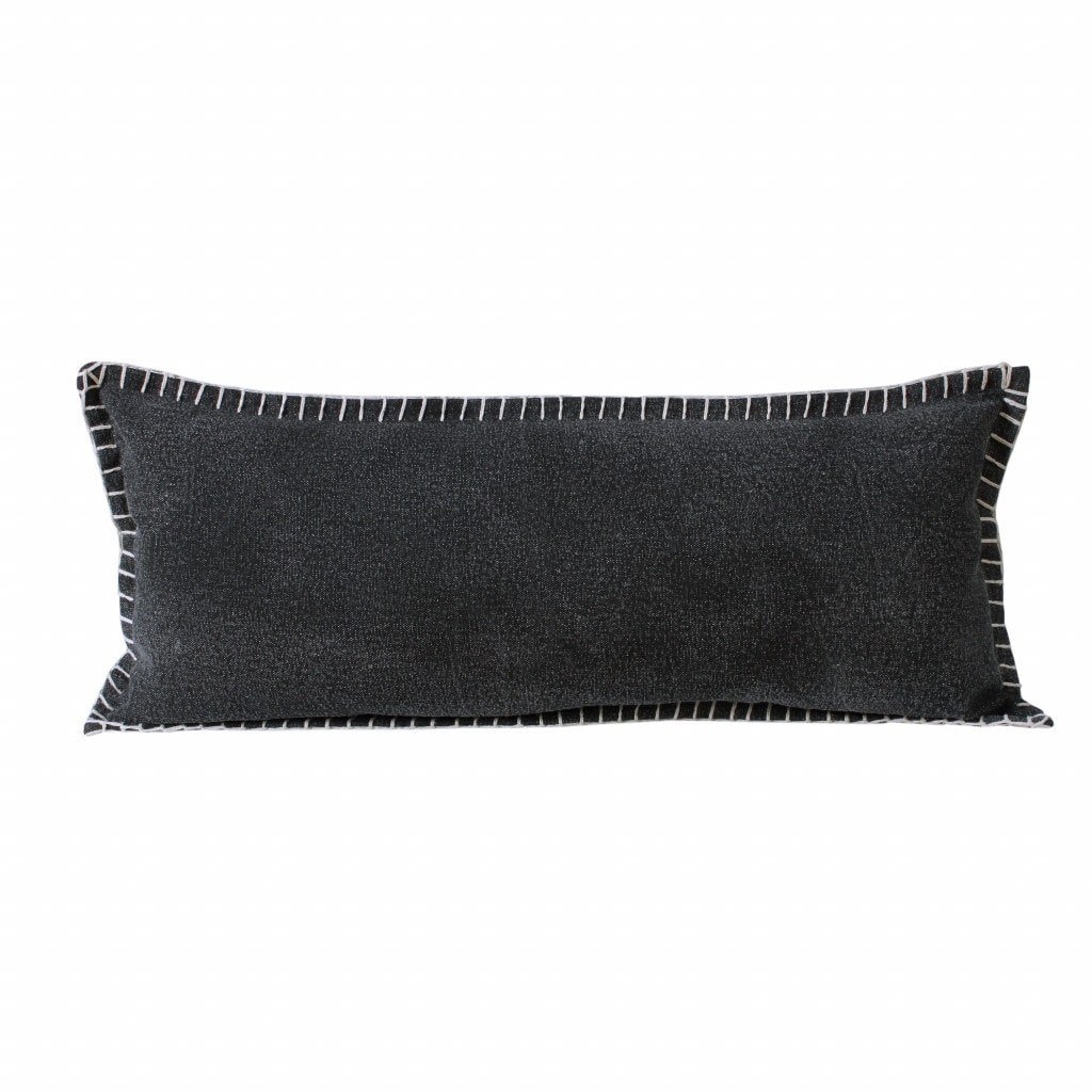 HomeRoots 14" X 36" Jet Black 100% Cotton Zippered Pillow