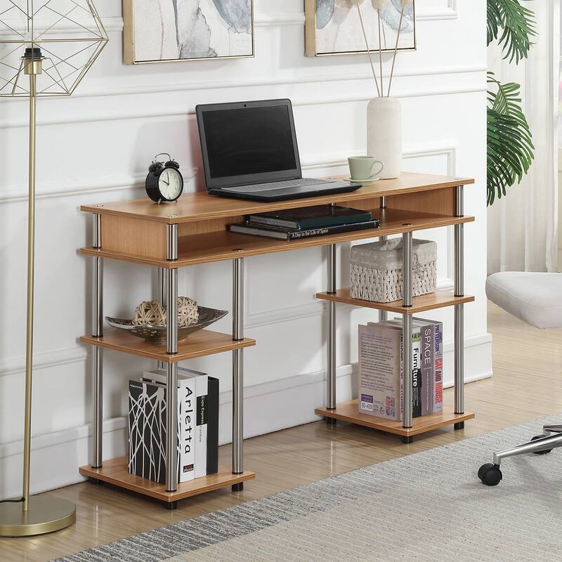 Convenience Concepts Designs2Go No Tools Student Desk with Shelves - Light Oak