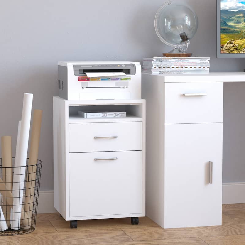HOMCOM 24" Mobile Printer Cart with 2 Drawers, White - White - Painted
