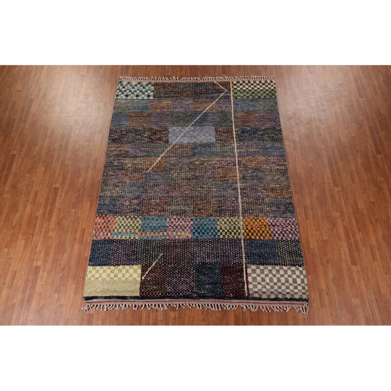 Plush Moroccan Oriental Rug Hand-Knotted Wool Carpet - 7'11" x 10'10"