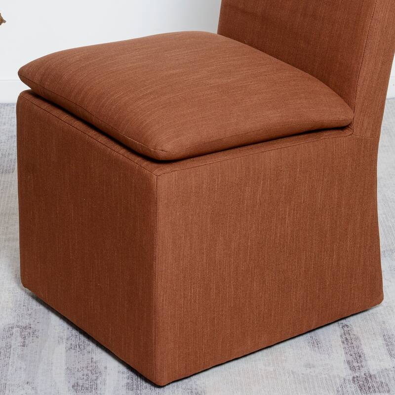 KINWELL 21" Performance Fabric Upholstered Dining Side Chair with Casters (Set of 2)