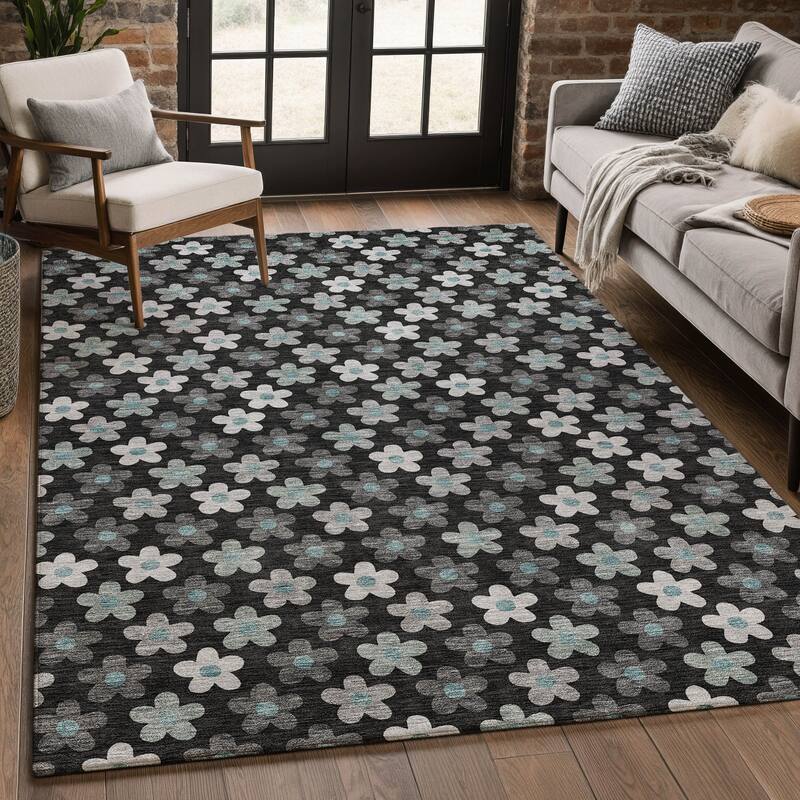 Machine Washable Indoor/ Outdoor Floral Kechi Chantille Rug