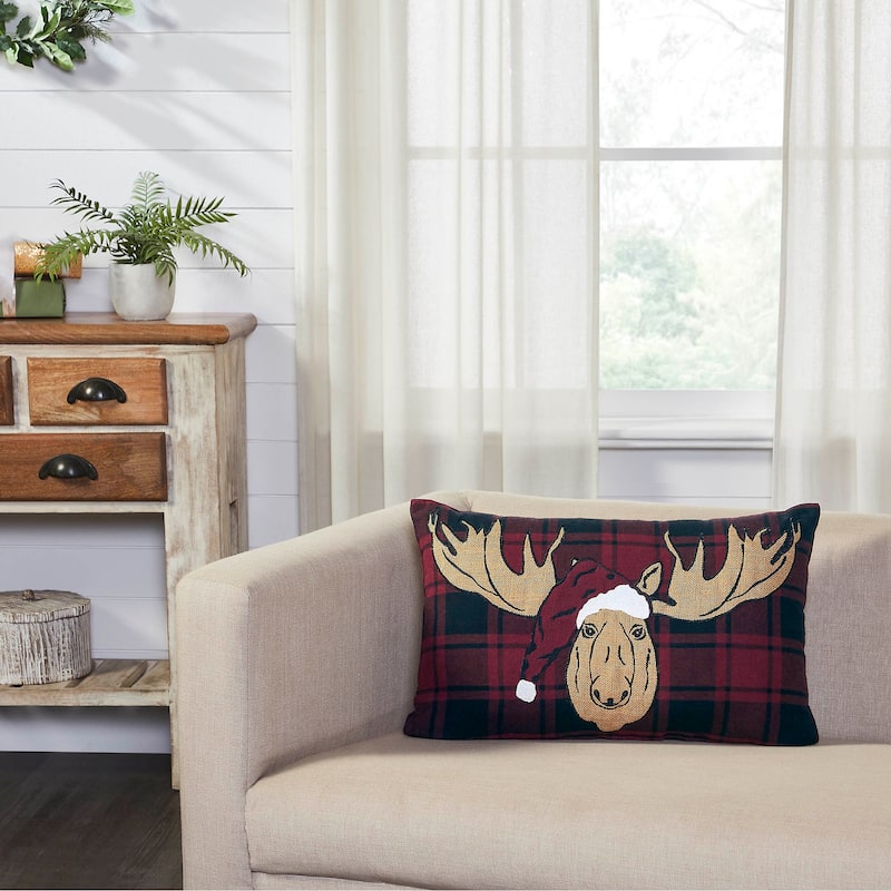 Cumberland Red Black Plaid Holiday Moose Pillow 14x22