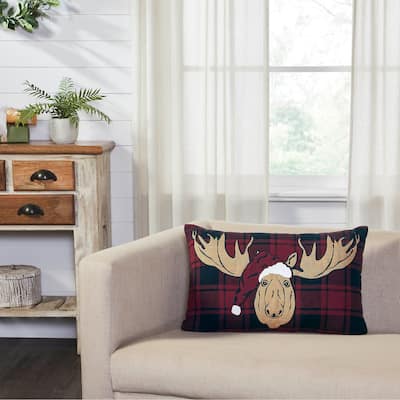 Cumberland Red Black Plaid Holiday Moose Pillow 14x22
