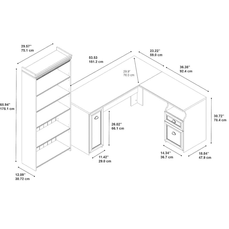 L-shaped Desk and 5-Shelf Bookcase