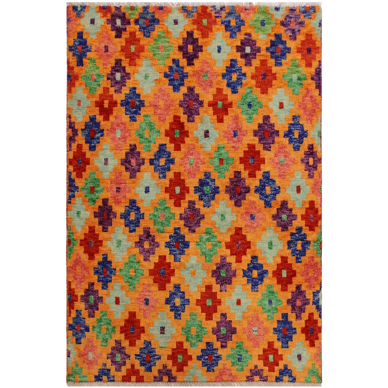 Eclectic Balochi Tang Orange/Red Hand Knotted Wool Rug - 3'4'' x 4'10''