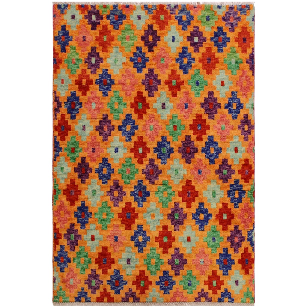 Eclectic Balochi Tang Orange/Red Hand Knotted Wool Rug - 3'4'' x 4'10''