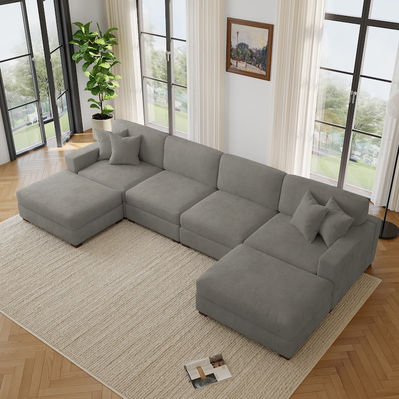 Modern Chenille Oversized Modular Sectional Sofa with 2 Ottoman