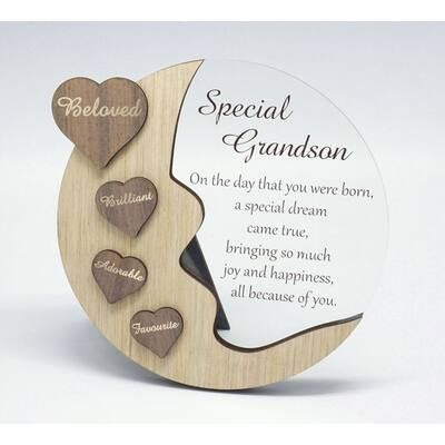 Moon With Words On Hearts And Text Message- Special Grandson Plaque