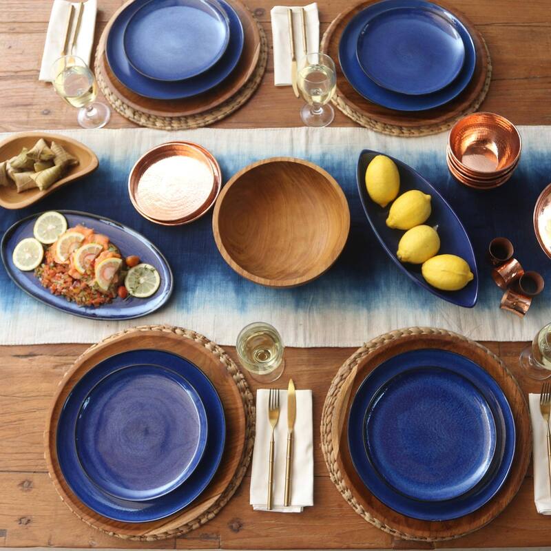 Handmade Calm Lumber Teakwood Serving Bowl (Indonesia) - 3.5" H x 9.75" Diam.