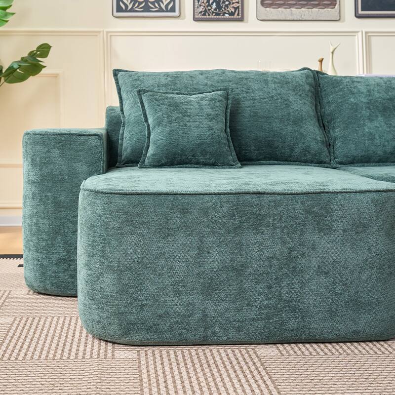 L Shaped Modular Sectional Sofa with Chaise Lounge, Chenille Upholstered Cloud Couch, Full Compressed Corner 4 Seat Sofa