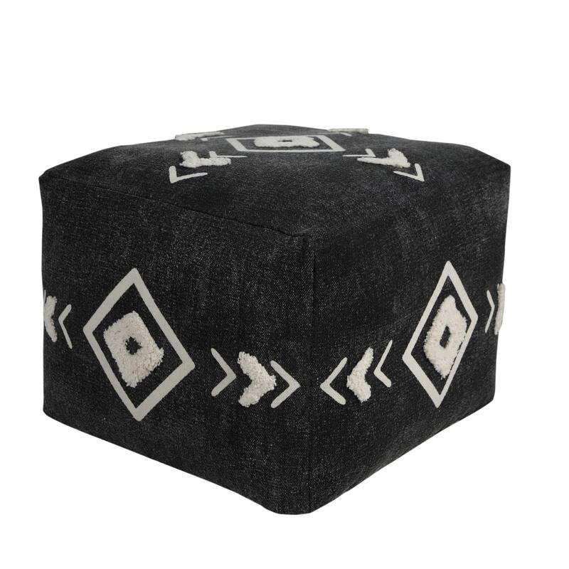 Sevita Textured Diamond Medallion Pouf Ottoman