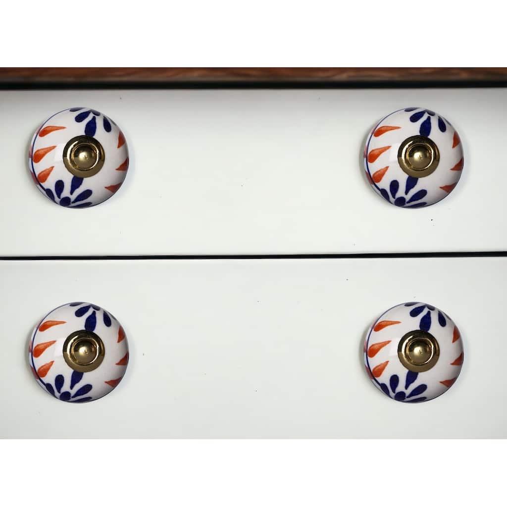 HomeRoots Set of Twelve Blue And White Floral Ceramic Drawer Pull Knobs - 1.5" x 1.5" x 1.5"