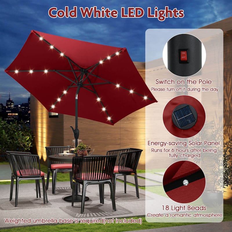 Costway 7.5 ft Solar Powered Patio Umbrella with LED Lights Push