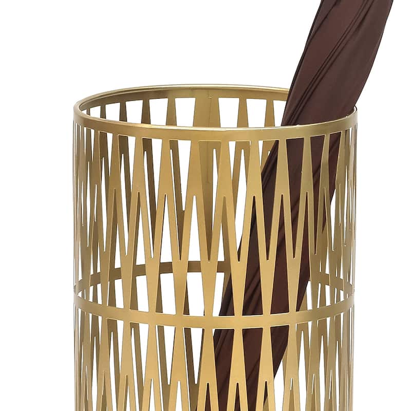 ADECO Stand Gold / Black Round RackMetal Umbrella Cane Walk Stick Drip Tray - 9. 2"x9. 2"x19"
