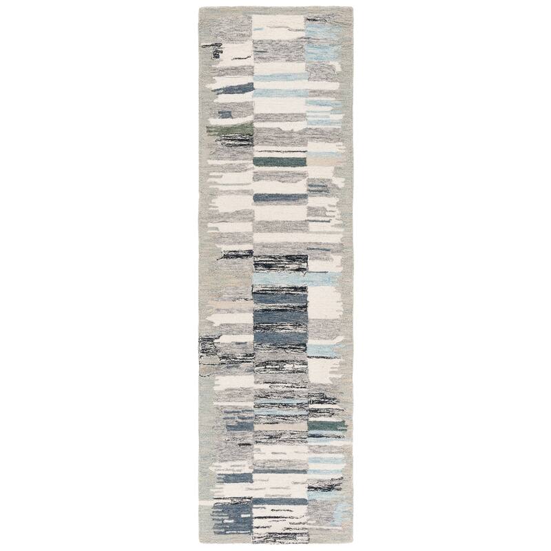 SAFAVIEH, Handmade Ebony Onica Modern Wool Rug - 2'3" x 8' Runner - Ivory/Grey