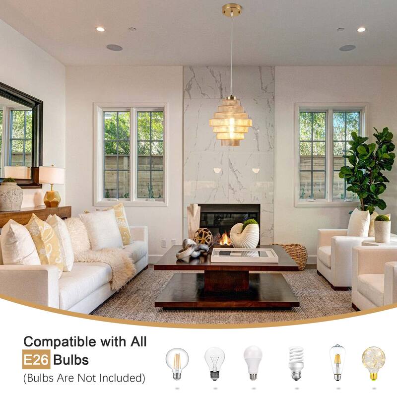 1-Light Metal Hanging Ceiling Kitchen Pendant Light Island Chandelier Fixture with Glass Shade for Dining Room