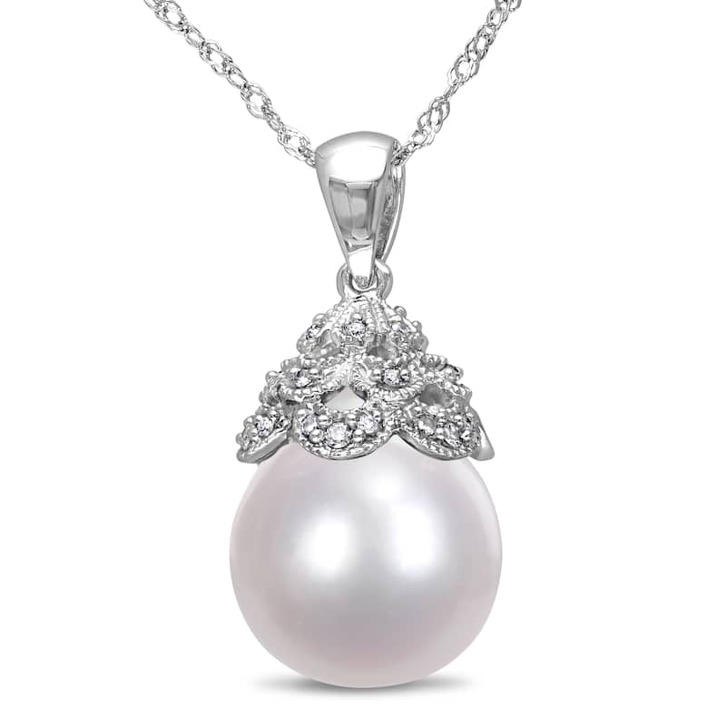 Miadora 10.5-11mm South Sea Cultured Pearl and Diamond Accent Filigree 14k White Gold