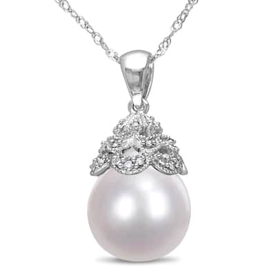 Miadora 10.5-11mm South Sea Cultured Pearl and Diamond Accent Filigree 14k White Gold