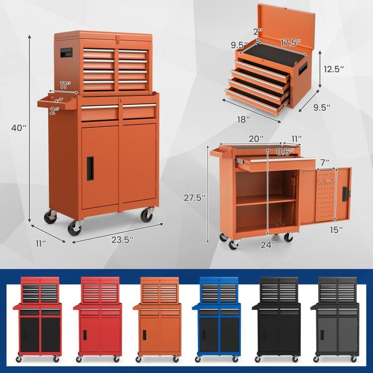 2-in-1 Tool Chest and Cabinet with 5 Sliding Drawers - 23" x 11" x 40.5"(L x W x H)