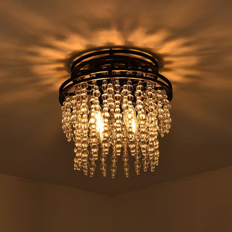 4-Light Modern Luxury Crystal Flush Mount Light - Matte Black