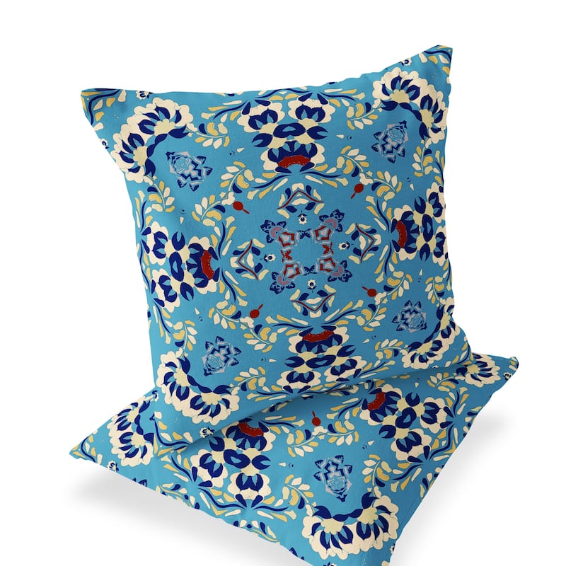HomeRoots Set of Two 16" X 16" Blue and Yellow Blown Seam Eclectic Indoor Outdoor Throw Pillow - 16.00' X '16.00' X '5.00