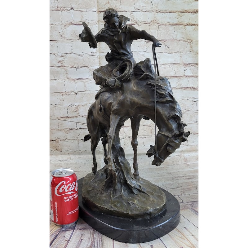 Western Decor Cowboy On Bucking Bronco Buster Horse Sculpture Statue