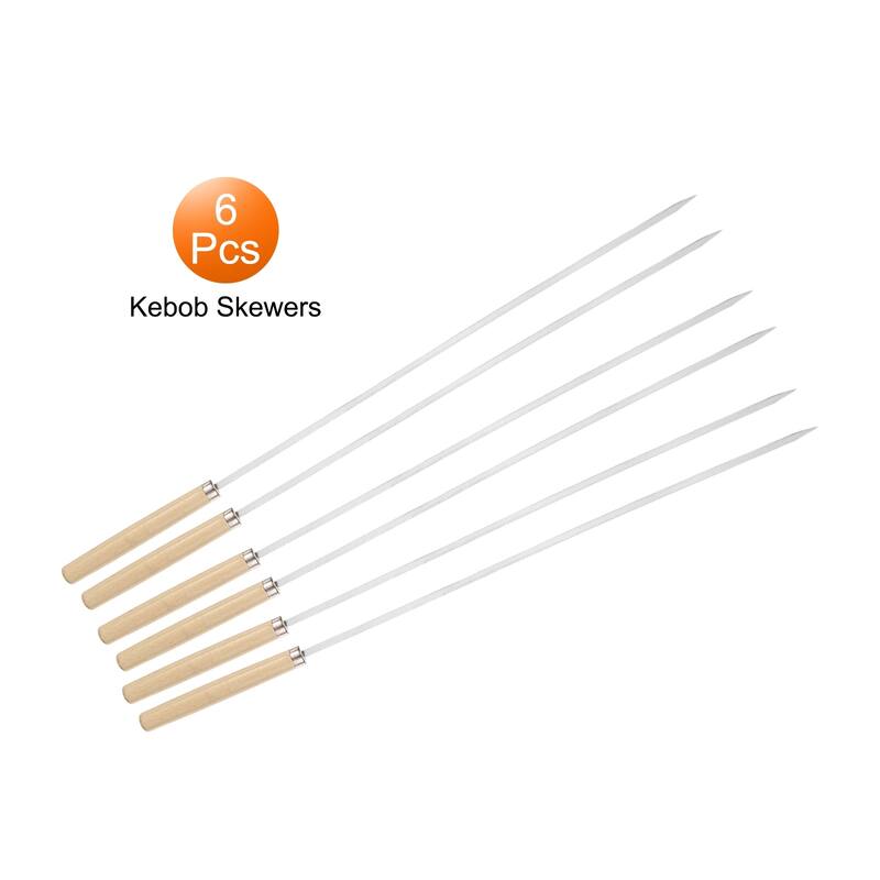 6pcs Kebob Skewers 40cmx4.3mmx1.2mm Flat Sticks with Wood Grip Handle