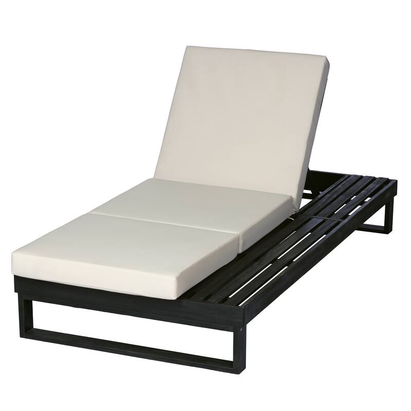 Christopher Knight Home - Modern Outdoor Acacia Wood Chaise Lounge with 4-Position Adjustable Backrest & 2-Fold Cushion
