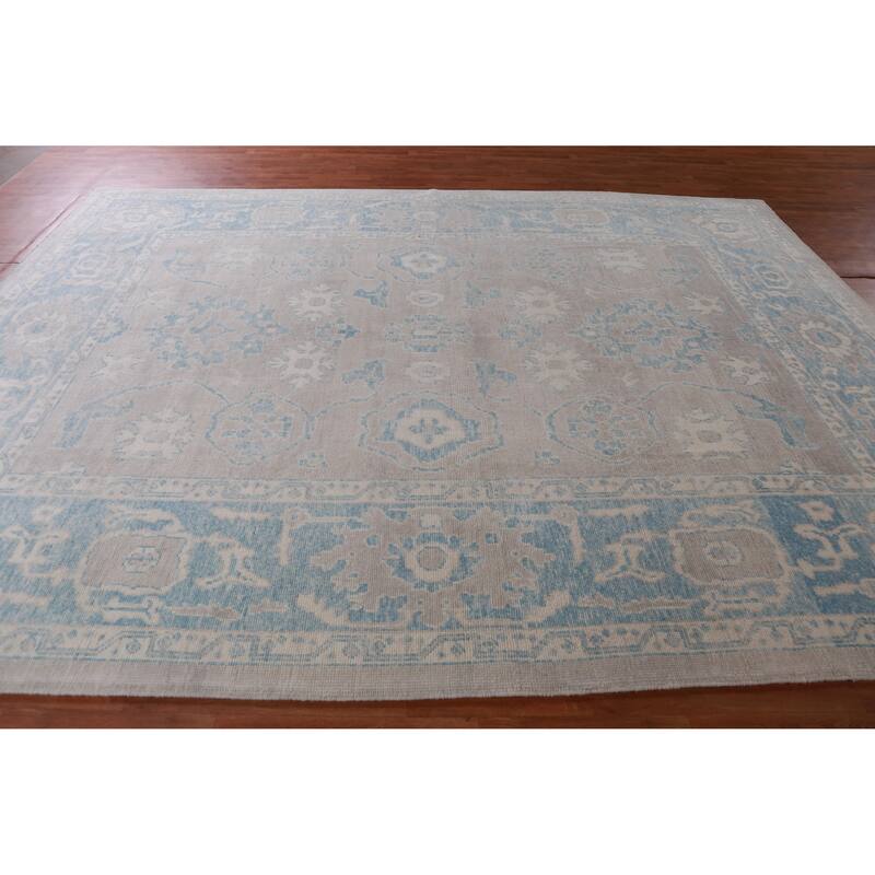 Hand Knotted Oriental 100% Wool Carpet Transitional All-Over Greys & Charcoal Oushak Area Rug - 12' 1'' X 9' 1''